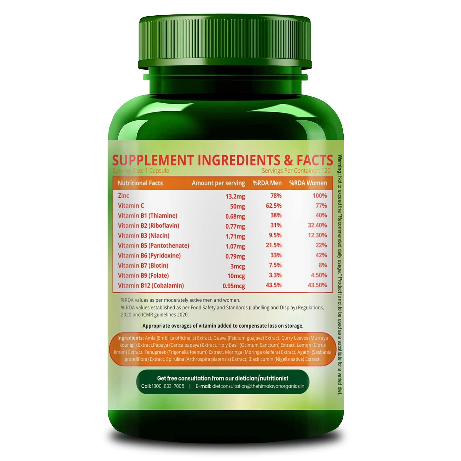 Himalayan Organics Plant Based Zinc with Vitamin C | Builds Immunity & Anti Inflammation || 120 Veg Capsules