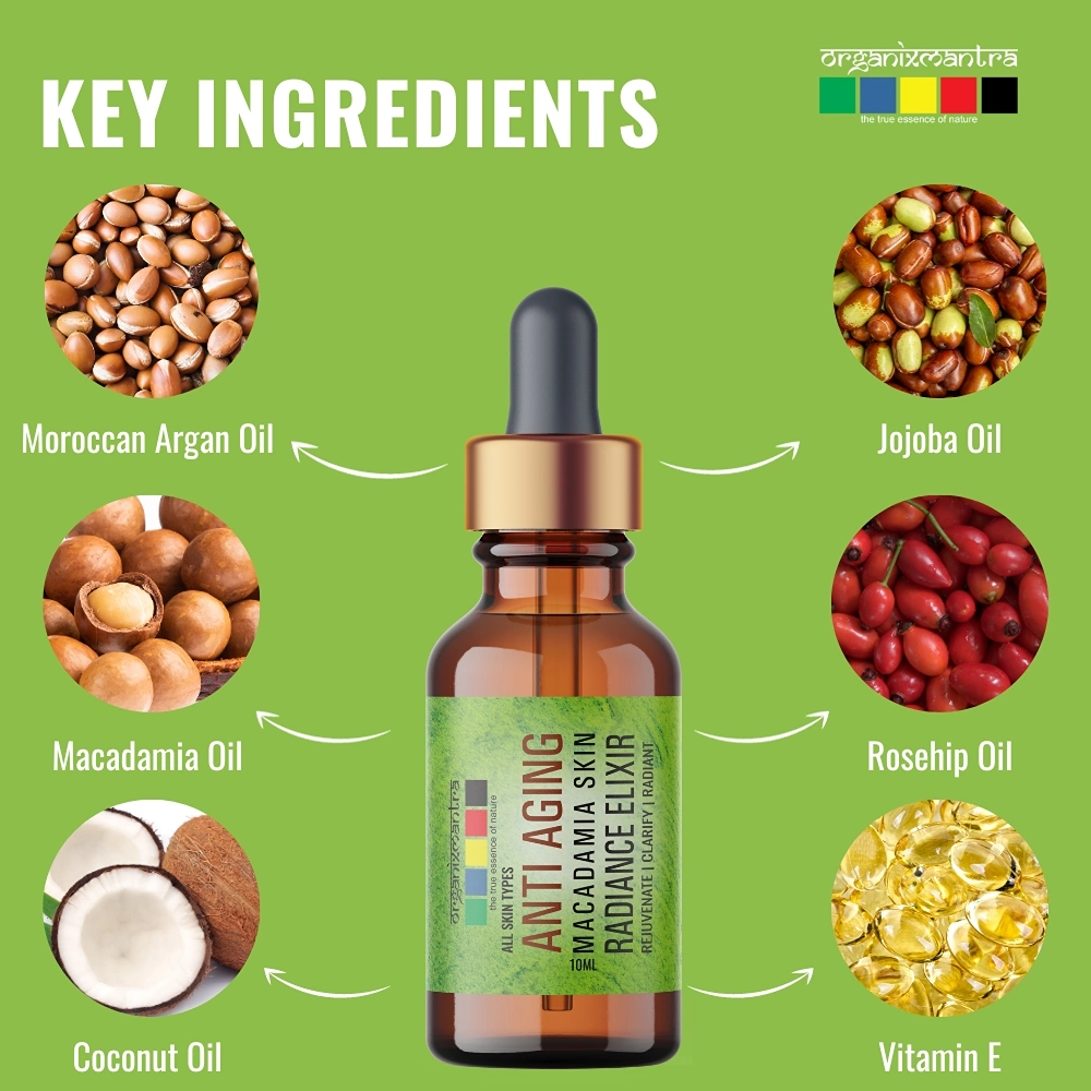 Organix Mantra Anti Aging Macadamia Skin Radiance Elixir, 10Ml