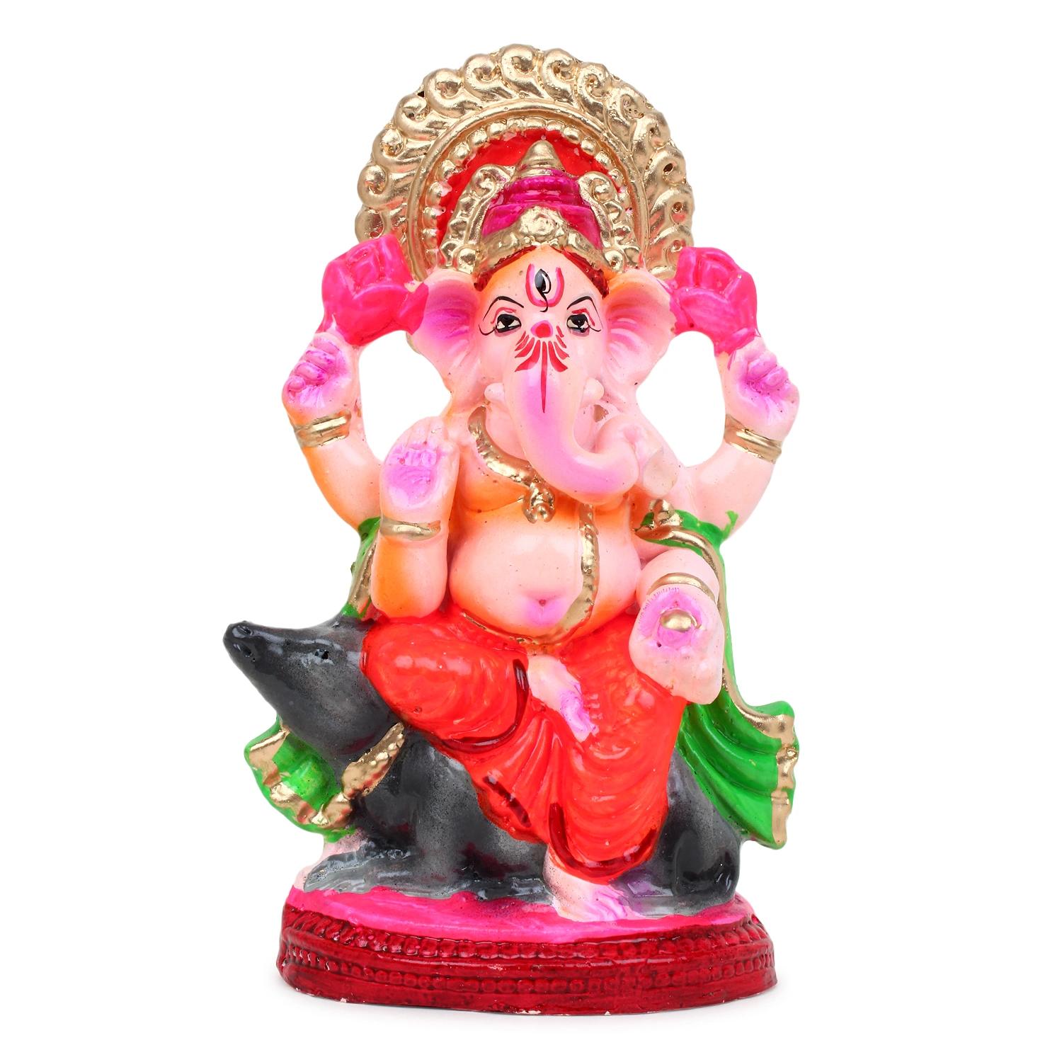 KSI Eco friendly Ganesha idol, Ganpati murti for home visarjan, Water Soluble Ganpati Idol (7.5 Inches,  Mushak Ganesh Full Paint)