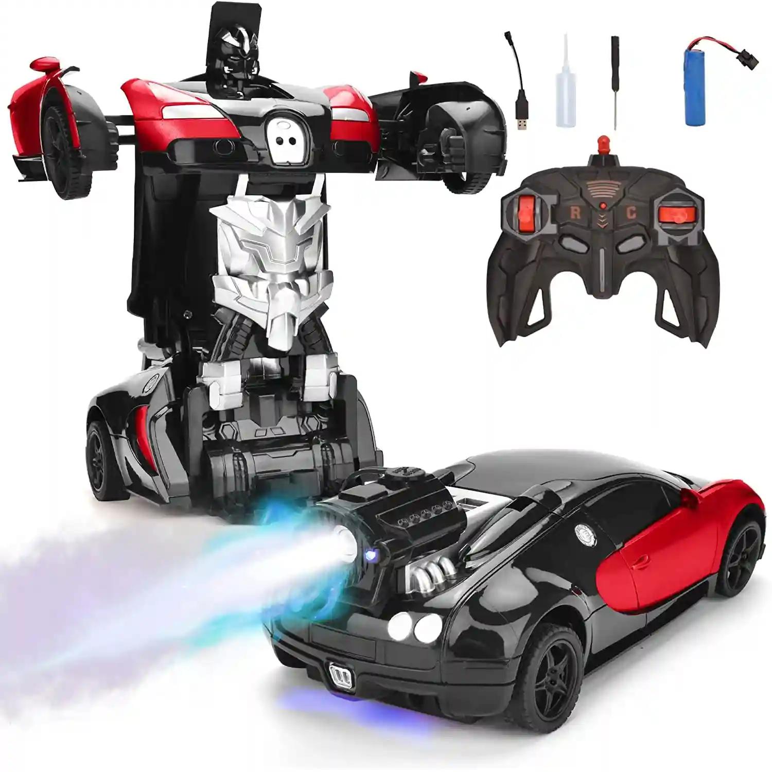 PAPASpace Remote Control Transform Robot Car 2in1 Convertible Car Toy for Kids with Rechargeable Battery & Water Boost Spray