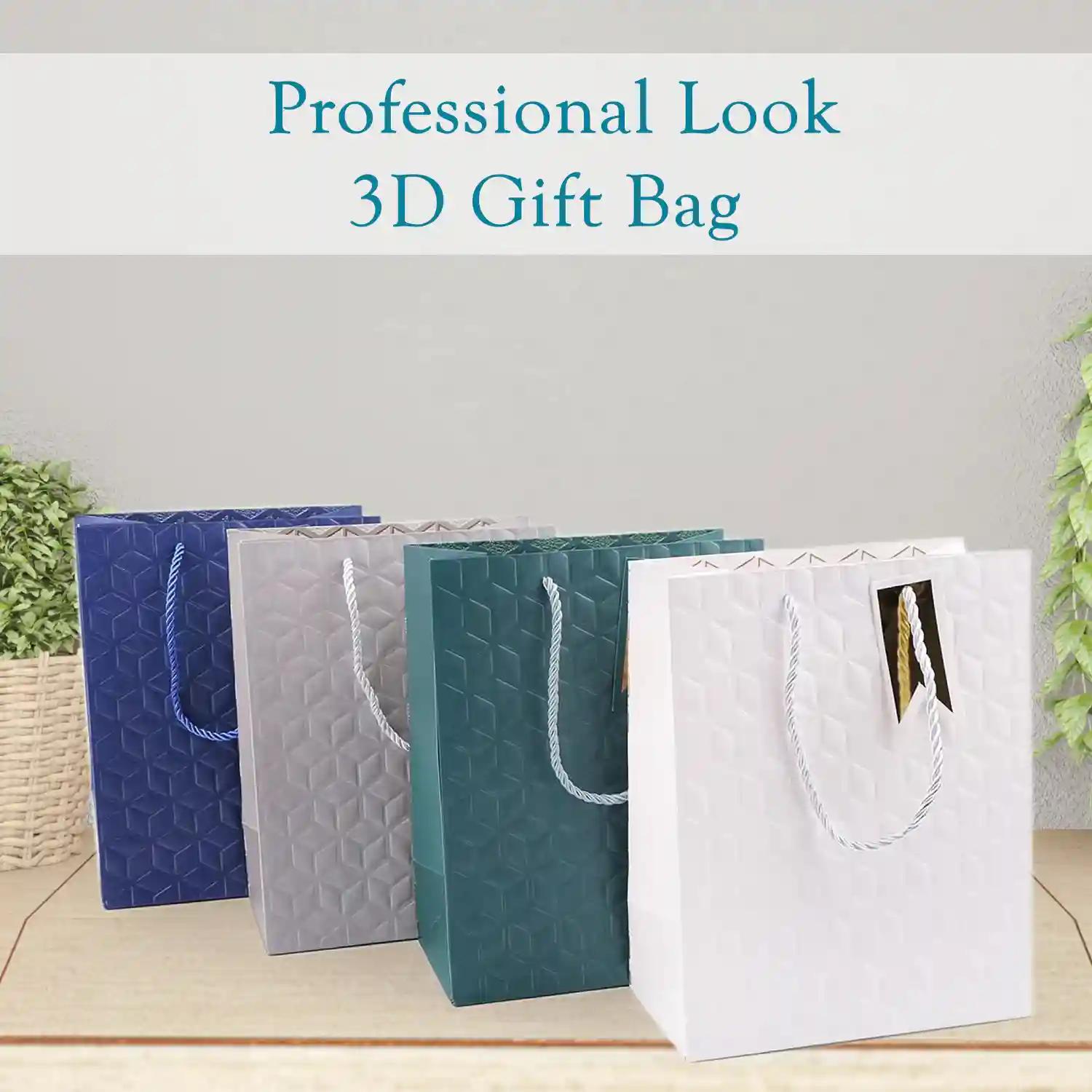 Simple Elegant Professional Look Gift Wrapping Bags 3D Simple Design Printed Tote Bags With Handle For Gifting People (Set Of 4)