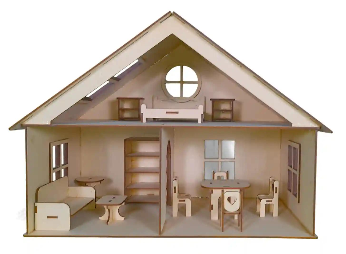 DIY Wooden Dollhouse with Set of 12 Dollhouse Accessories