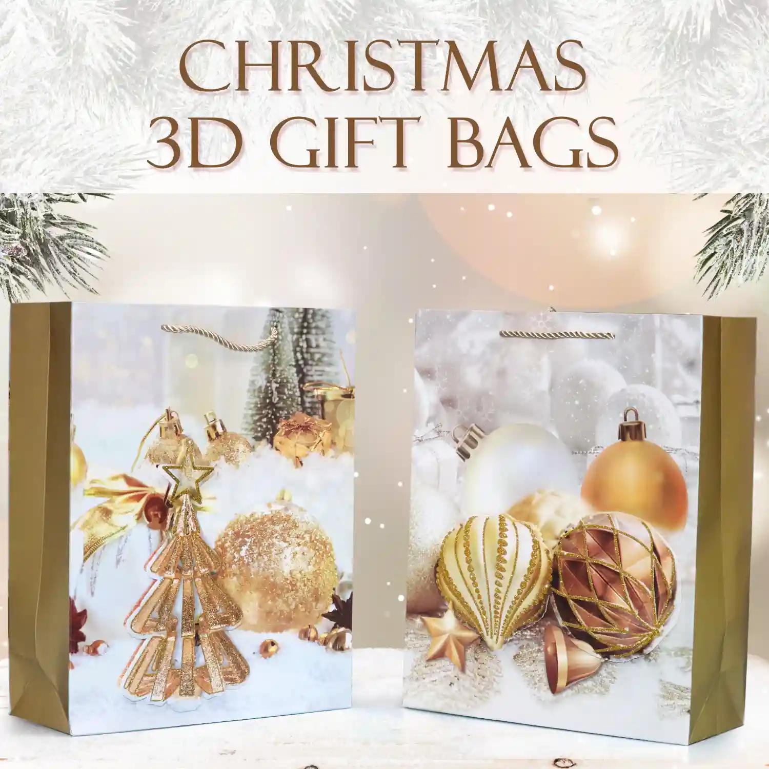 3D Multi Various Designing Merry Christmas Theme Printed Gift Wrapping Bag Awesome Exclusive Look Tote Bag For Snack Clothing Present Box Packaging Xmas Gifts Party Bag (Set Of 4)
