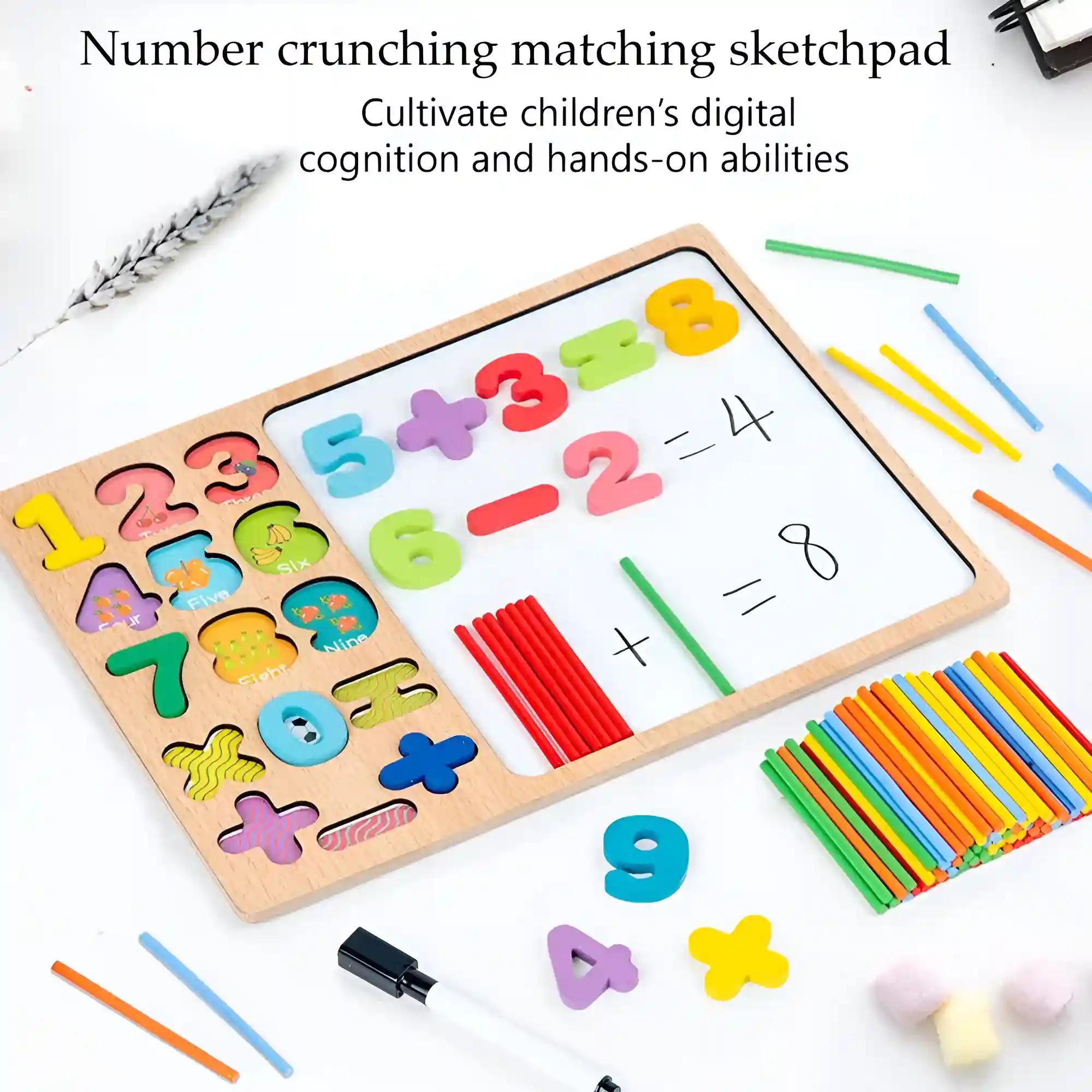 Numeric 1234 3D Puzzles Toys For Kids & Toddlers Educational & Mathematical Equations Tool Developing Mind Gaming Skill Abilities Wooden 1 To 9 & 0 White Surface Drawing Board (Pack Of 1)