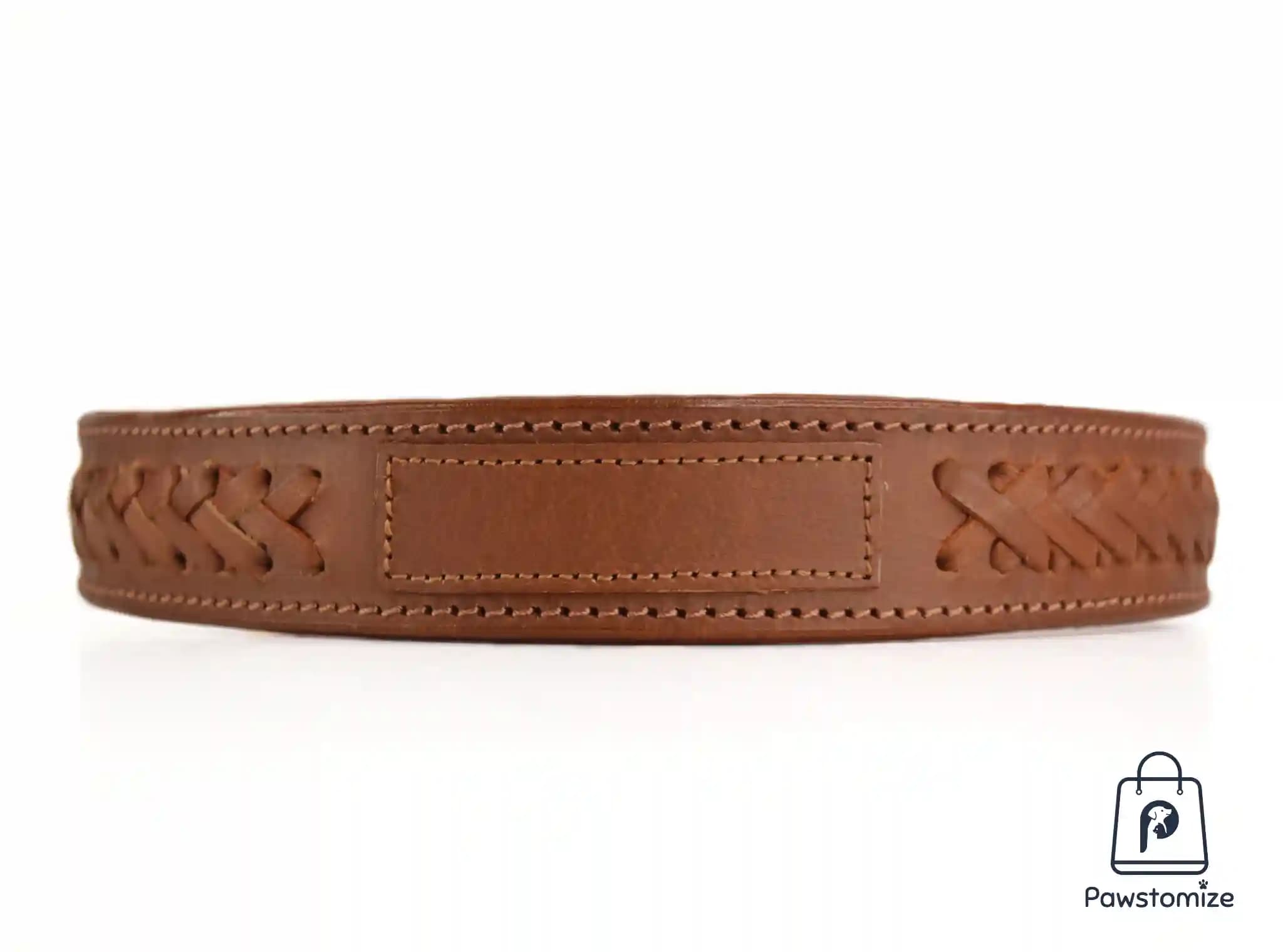 Pawstomize Leather Bradied Collar - Tan