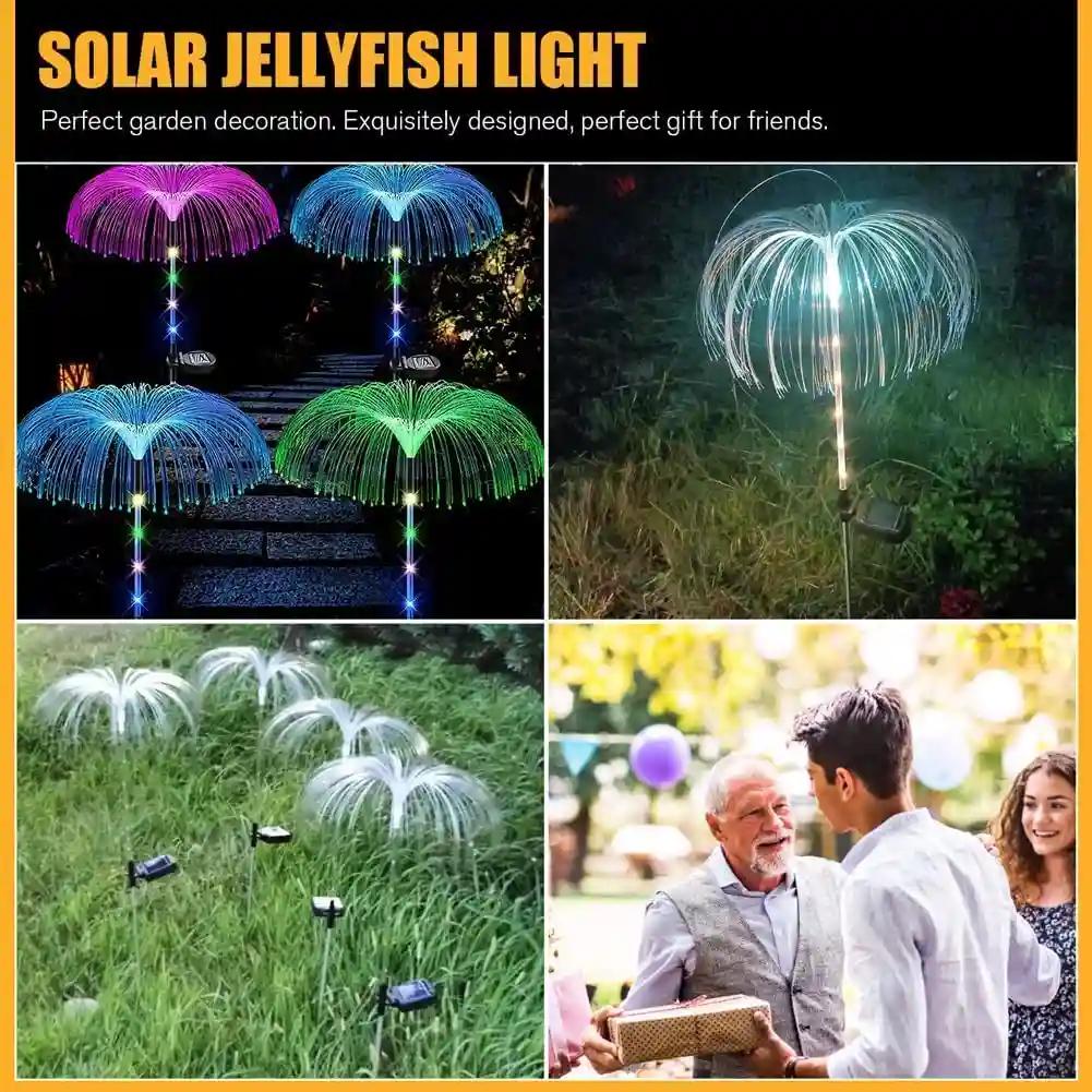 PAPASpace Solar Garden Jellyfish Fiber Optics Light IP65 Waterproof LED Solar String Light 600mAh for Yard Patio Garden for Party Wedding Birthday - Pack of 2
