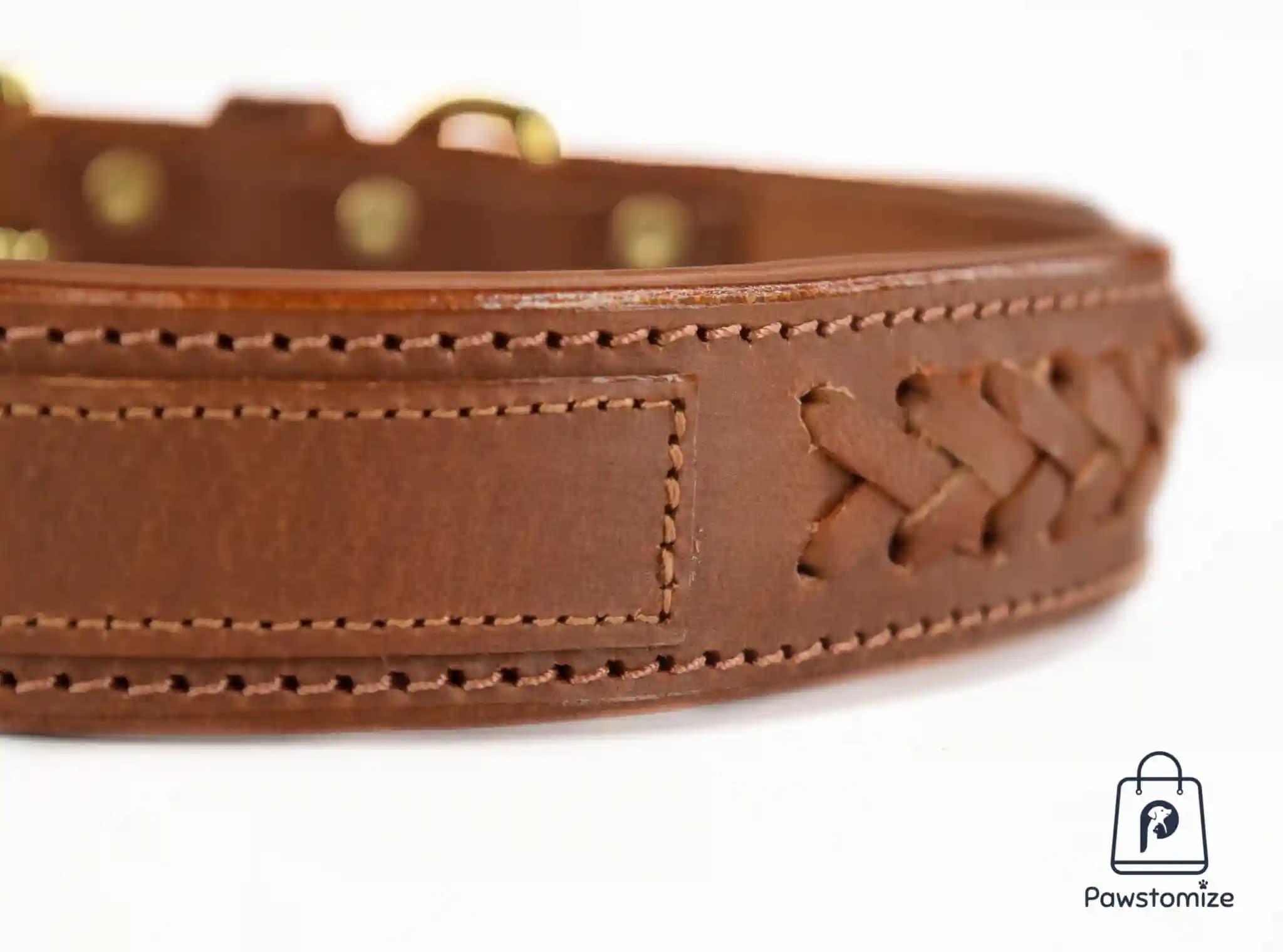 Pawstomize Leather Bradied Collar - Tan