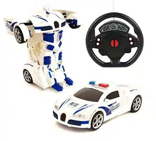 PAPASpace Steering Control Police Transformation Robot Plastic Car Toy For Kids, Pack Of 1,White