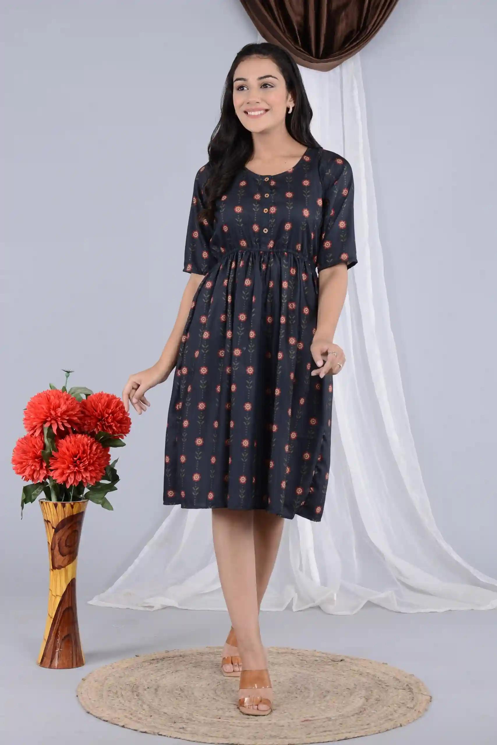 Floral Print Round Neck Dress for Women