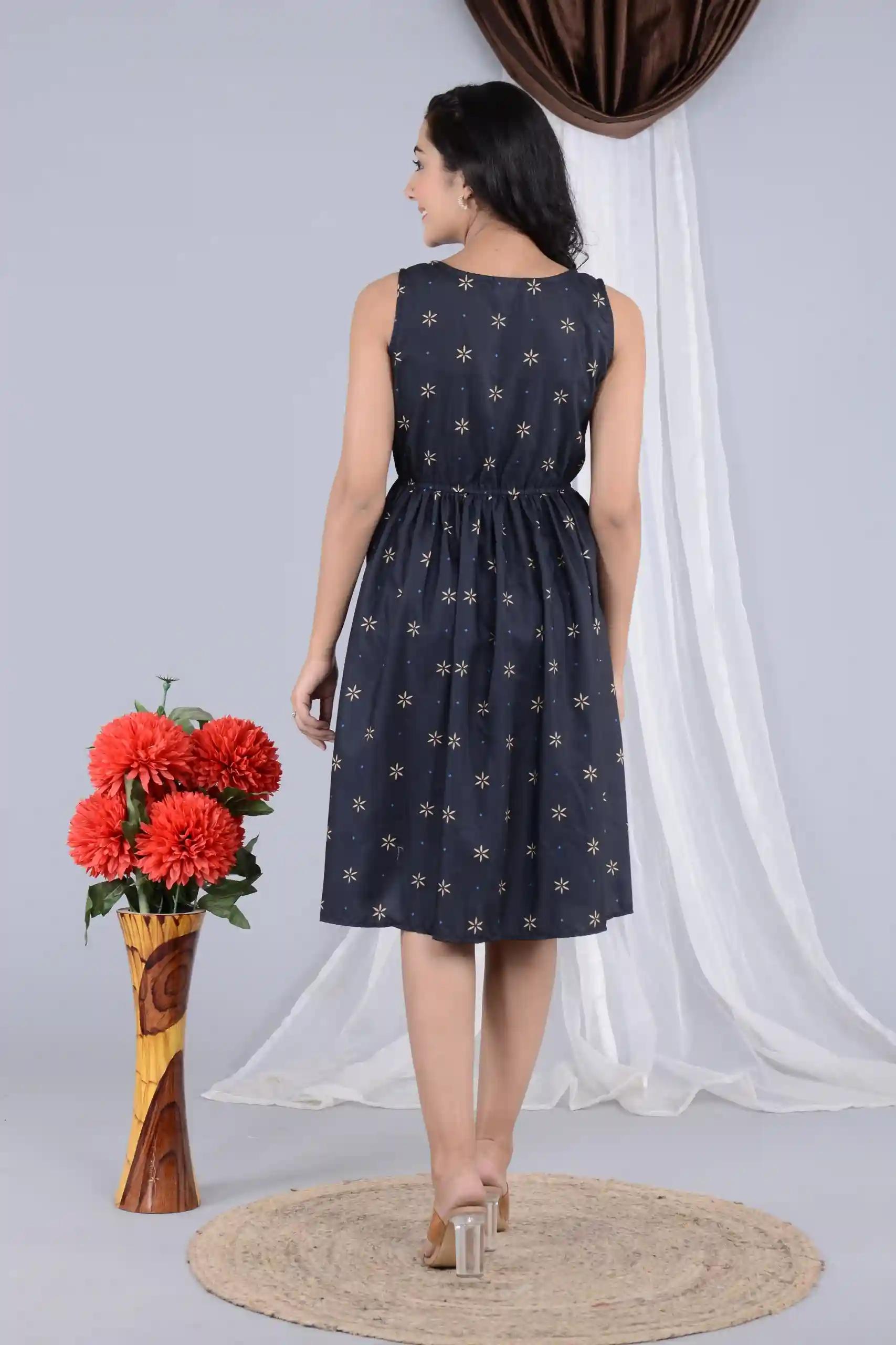 Floral Print Knee Length Sleeveless Dress for Women