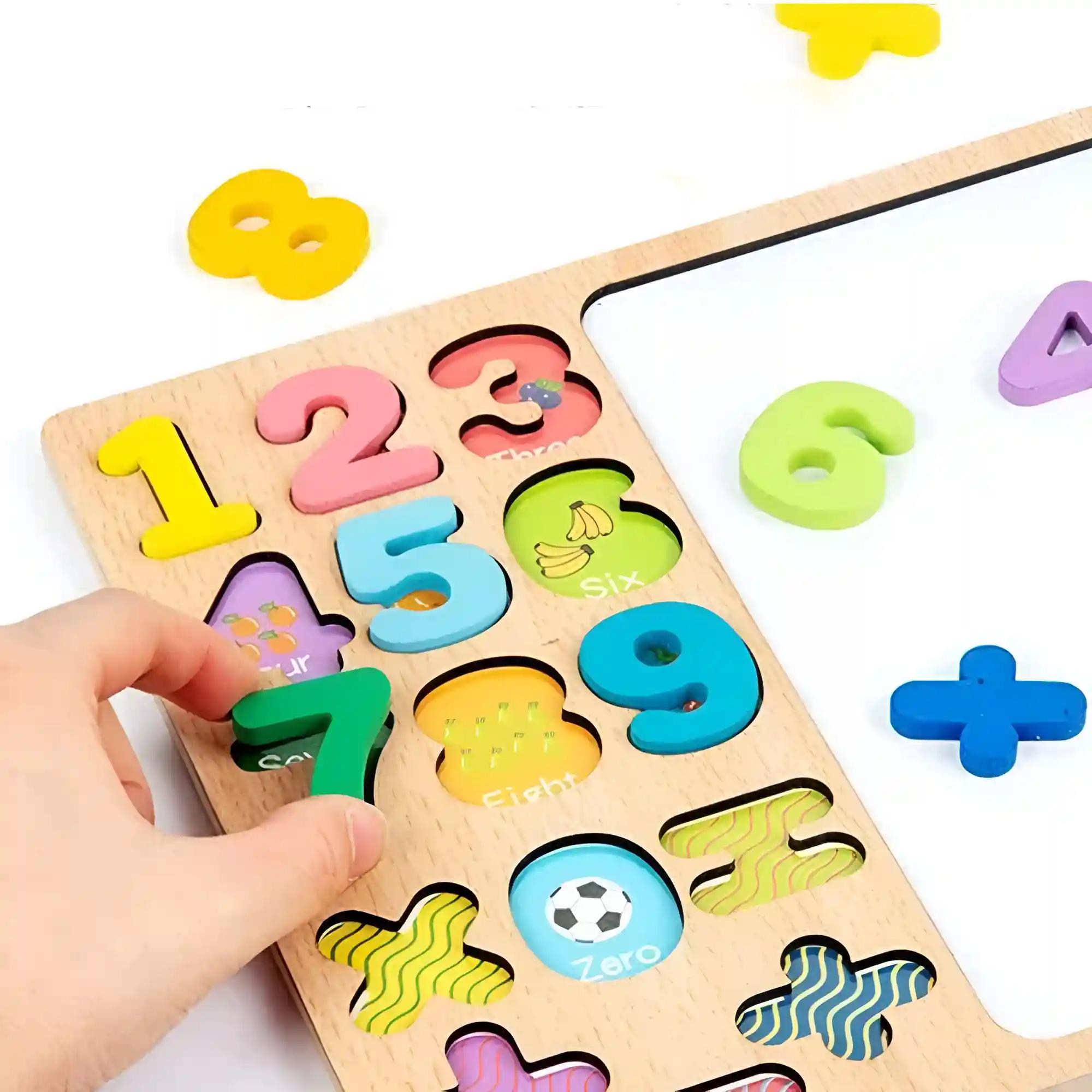Numeric 1234 3D Puzzles Toys For Kids & Toddlers Educational & Mathematical Equations Tool Developing Mind Gaming Skill Abilities Wooden 1 To 9 & 0 White Surface Drawing Board (Pack Of 1)
