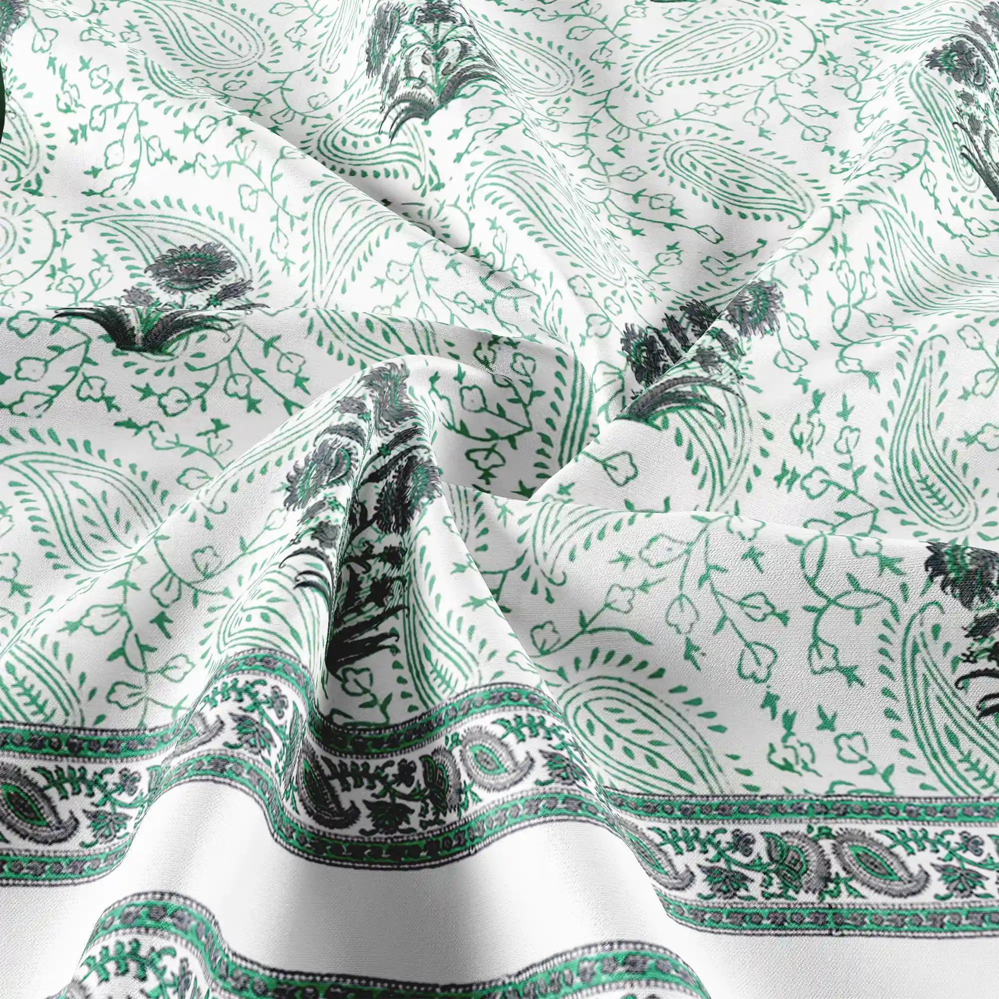 Jaipur Dohar Hand Block Printed Single Bed Cotton Dohar - Dark Green Bouquet