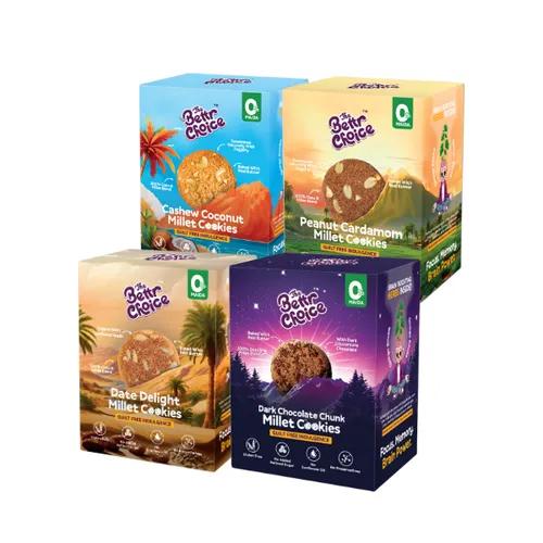 The Bettr Choice Assorted Millet Cookies Combo Pack: Dates, Cashew Coconut, Peanut Cardamom & Dark Chocolate-No Maida, Gluten Free, No Added Refined Sugar, No Trans Fat, No Wheat -Healthy Snack-4 Pack
