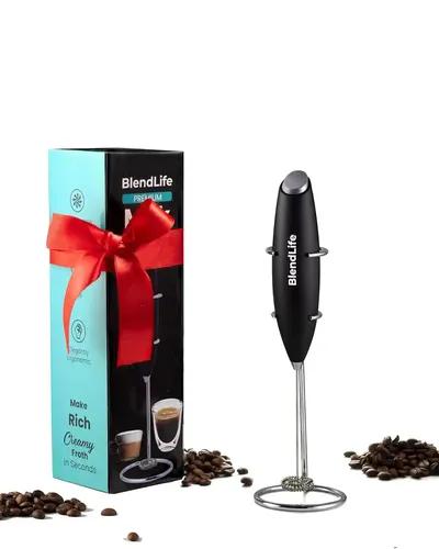 BlendLife Powerful Handheld Milk Frother - Battery Operated Stainless Steel Drink Mixer - Milk Frother Stand for Milk, Coffee, Lattes, Cappuccino, Frappe, Matcha, Hot Chocolate, Egg Beaters - Black