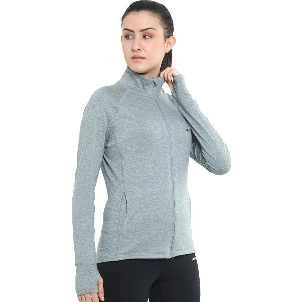 Summer High Neck Gym Full Zip Jacket For Women - Grey