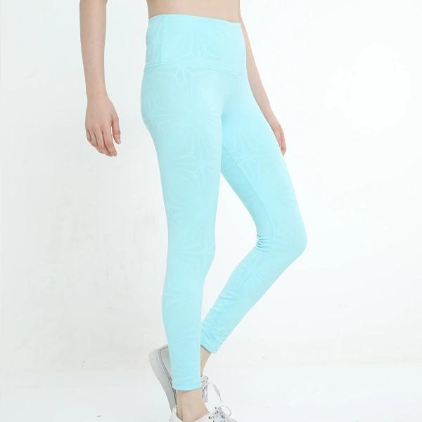 Women's Stretchable High Waisted Printed Leggings - Turquoise Blue